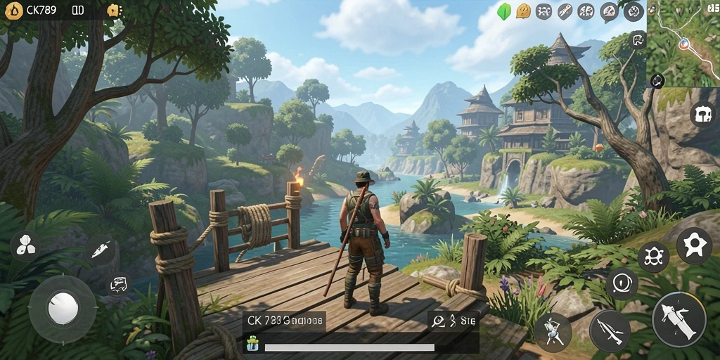 Screenshot gameplay CK789 yang menunjukkan petualangan di dunia terbuka.