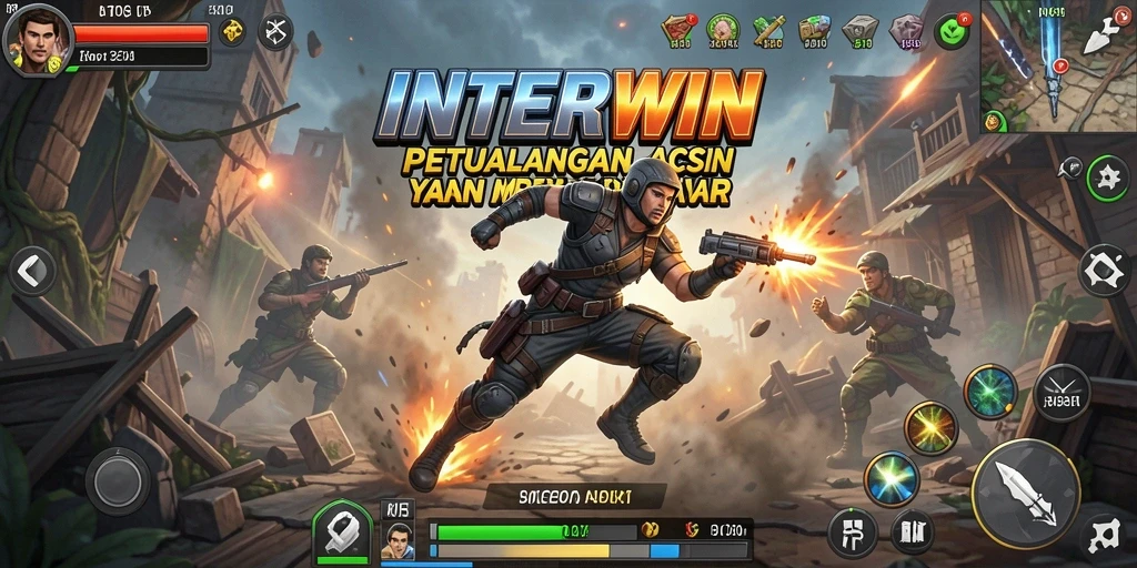 Screenshot utama INTERWIN menampilkan pertarungan aksi yang mendebarkan.