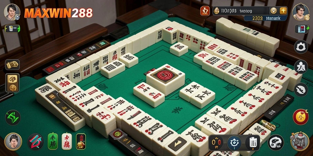 Tampilan gameplay menarik dari MAXWIN288 dengan nuansa Mahjong yang kental.
